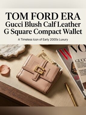 TOM FORD ERA Gucci Blush calf Leather G Square Compact Wallet with Gold G Buckle